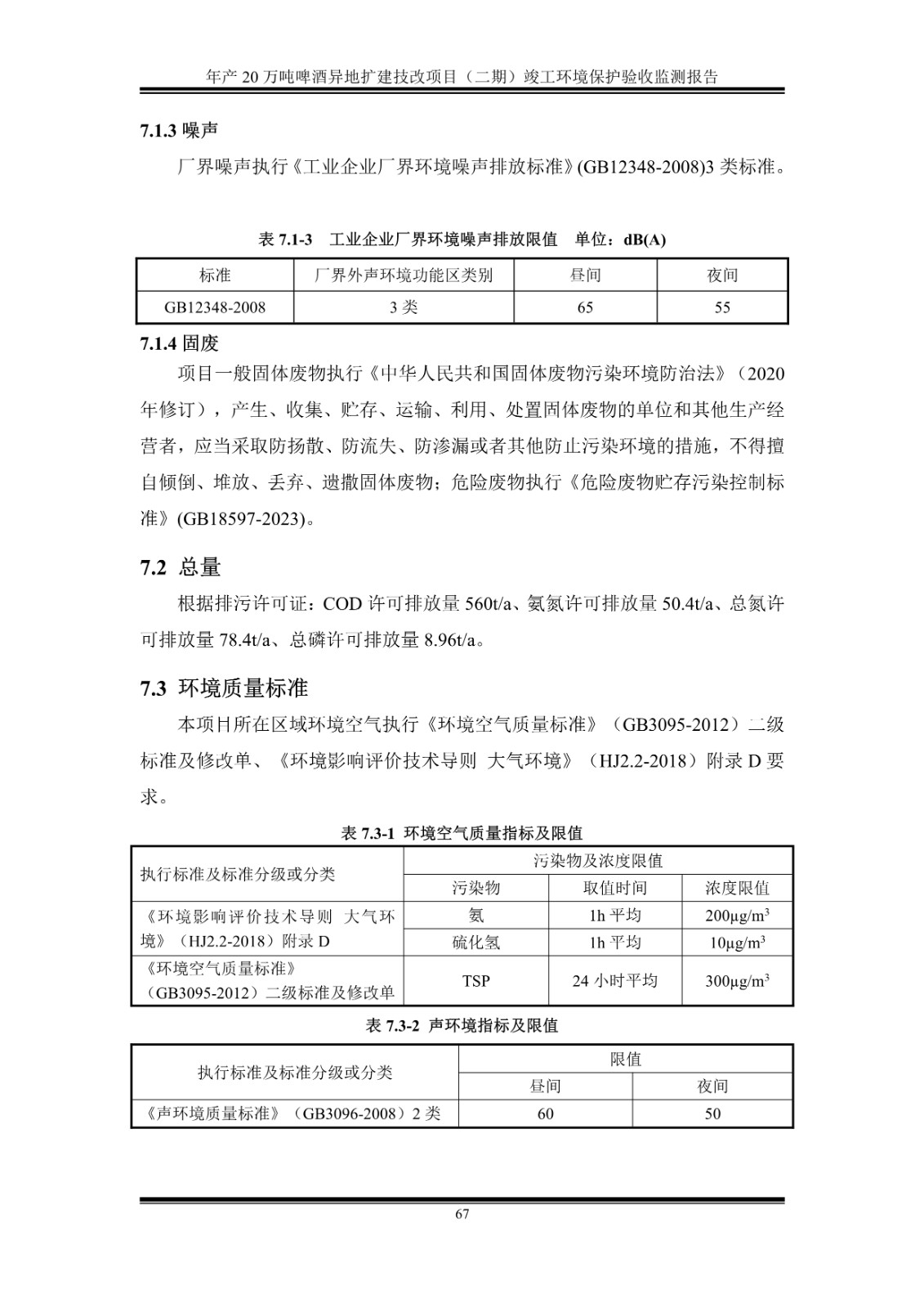 山东泰山啤酒股份有限公司年产20万吨啤酒异地扩建技改项目(二期)验收报告72