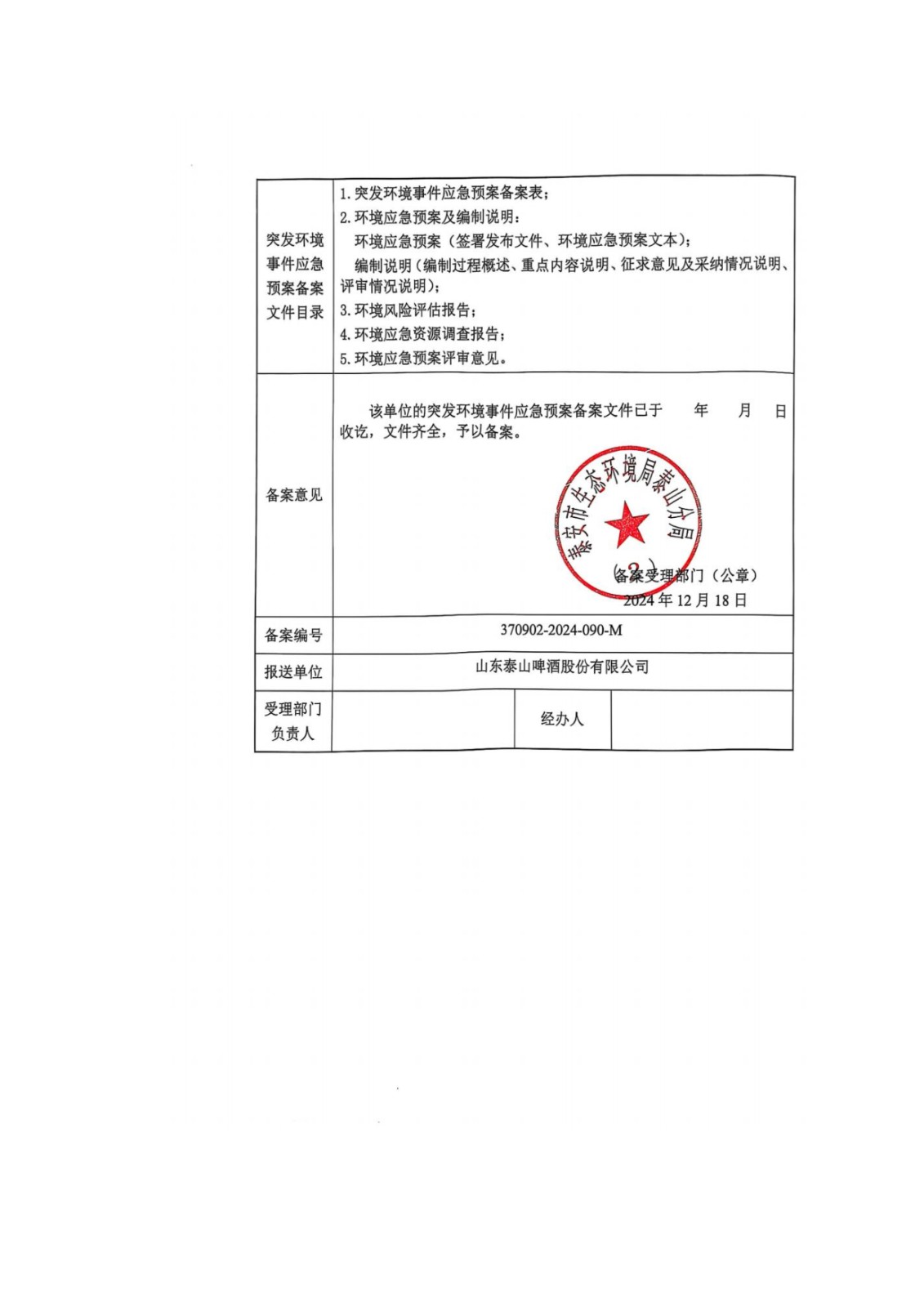 山东泰山啤酒股份有限公司年产20万吨啤酒异地扩建技改项目(二期)验收报告143